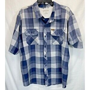 Orvis Men Sz XXL Gray Plaid Short Sleeve Botton Down Point Collar Pockets Shirt